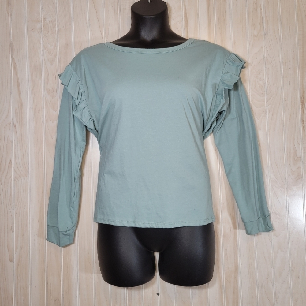 7th Ray Blue Long Sleeve Sweatshirt with Ruffles